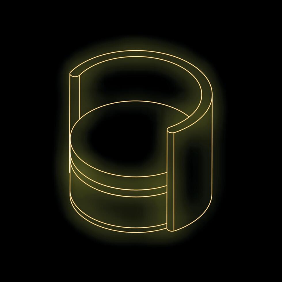 Yellow neon glowing round chair on a black background vector