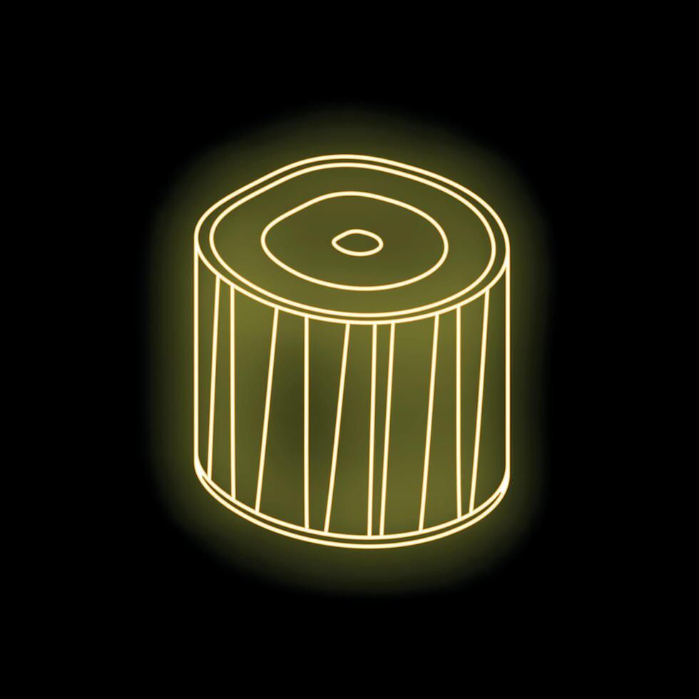 Yellow neon sign depicting a tree trunk on black background vector