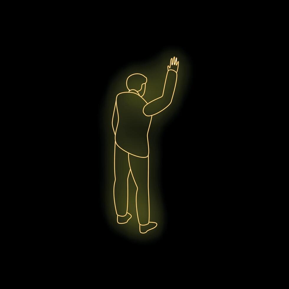 Businessman waving goodbye with neon light effect vector