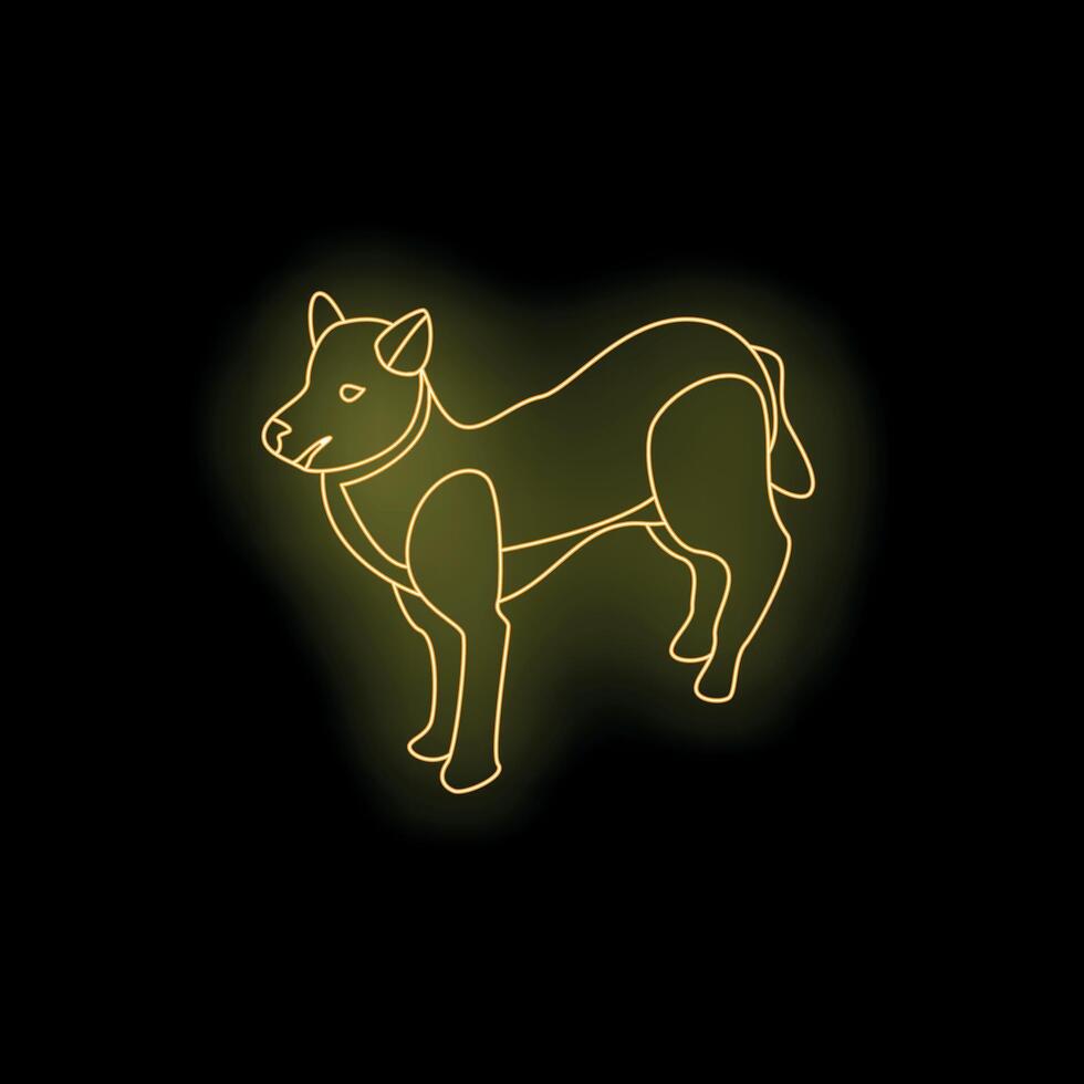 Yellow neon light showing dog standing on black background vector