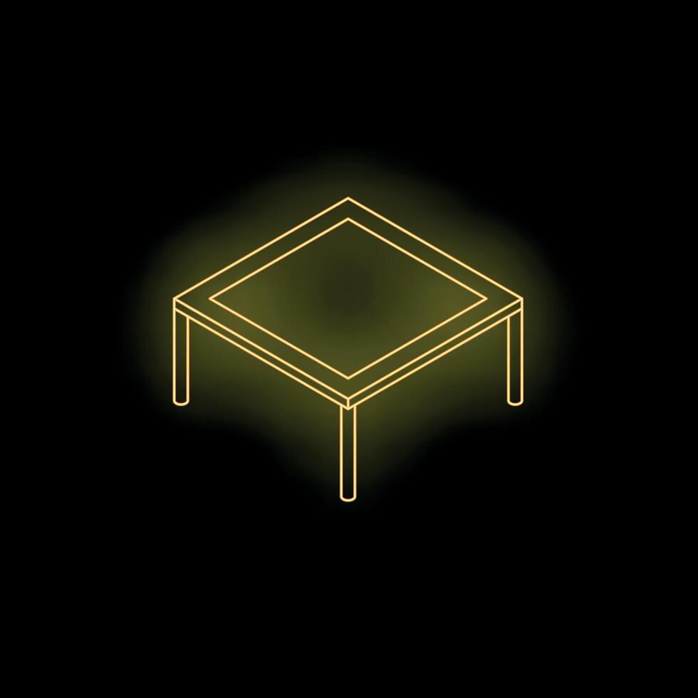 Neon yellow square table shining on black background vector