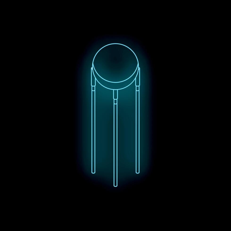 Neon light representing a round table with four legs on a black background vector