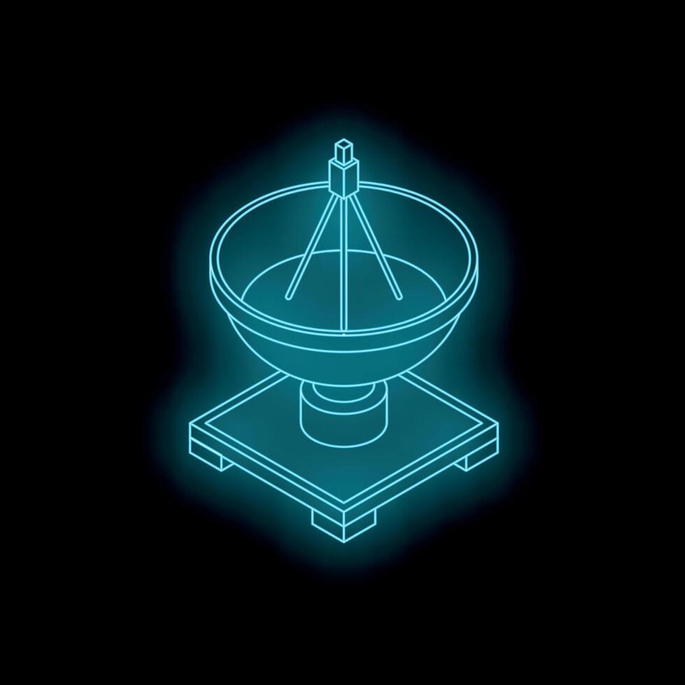 Neon blue satellite dish receiving signals on dark background vector