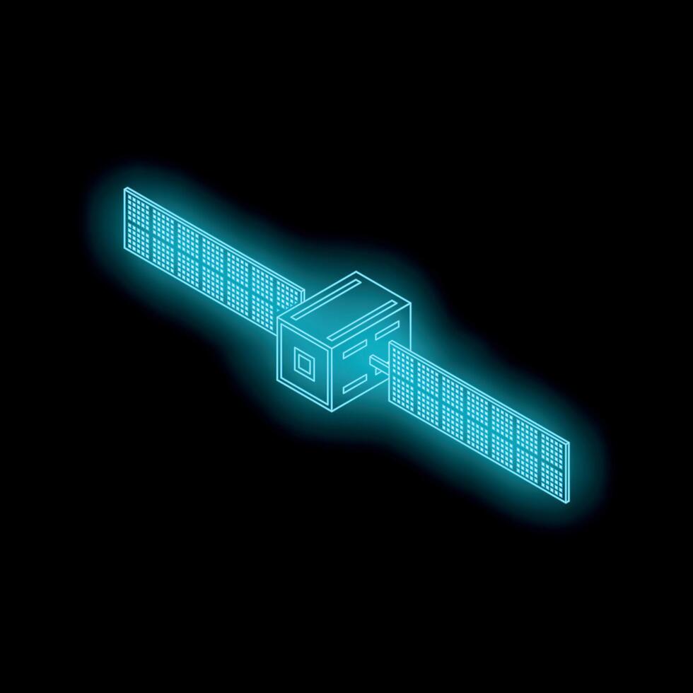 Bright neon blue satellite orbiting in space vector