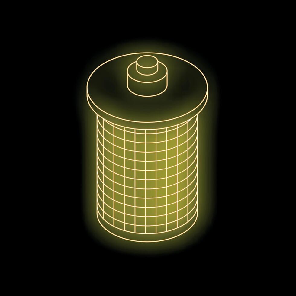Car oil filter glowing with golden light on black background vector