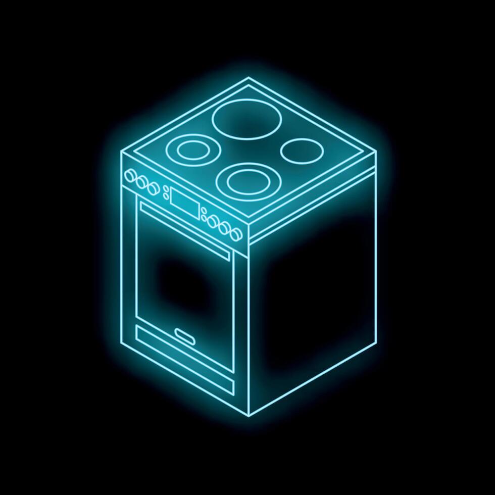 Glowing electric stove with four burners and oven on black background vector