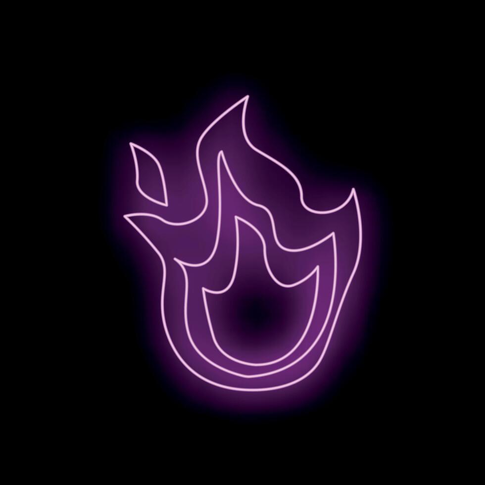 Bright purple neon flame burning on black background vector