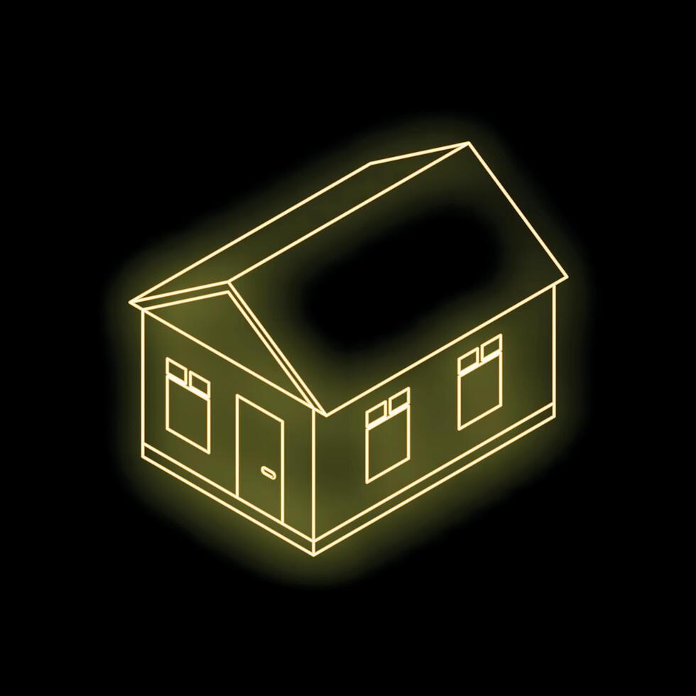 Glowing yellow neon house icon on black background vector