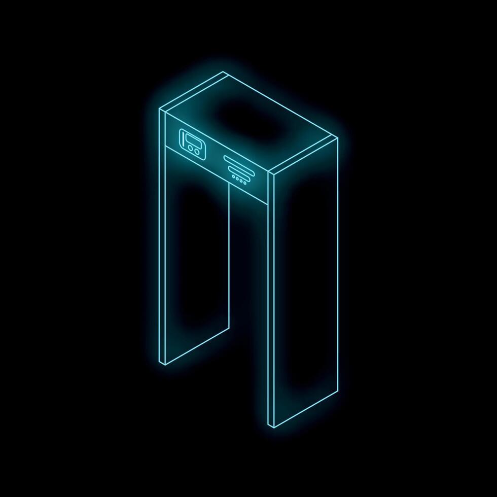 Futuristic neon glowing metal detector gate on black background vector