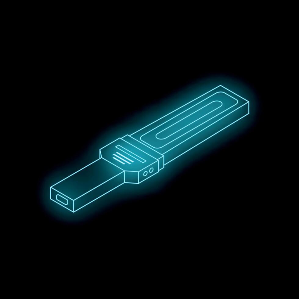 Futuristic neon blue usb flash drive glowing on black background vector