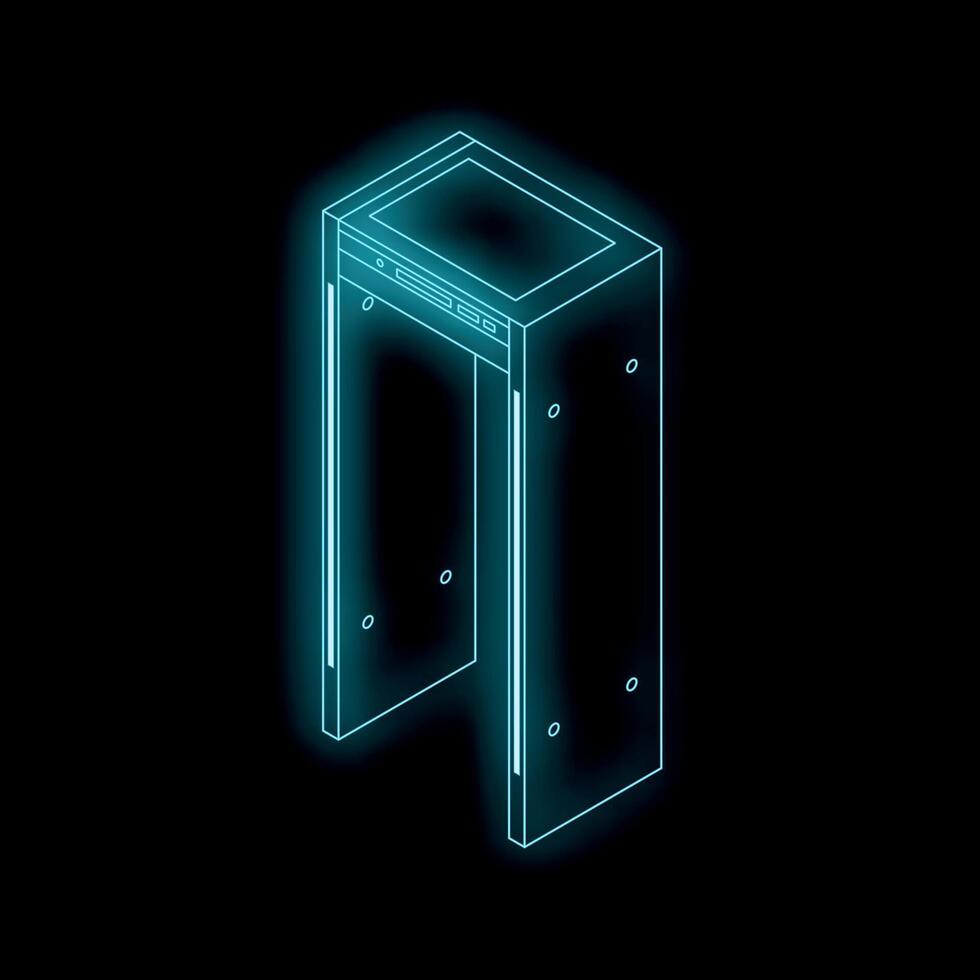 Metal detector gate opening, glowing futuristic style on black background vector