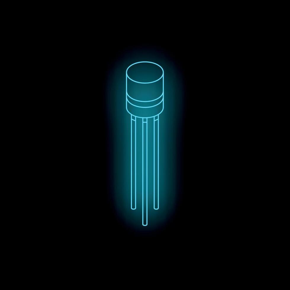 Neon blue transistor glowing on dark background symbolizing electronic components vector