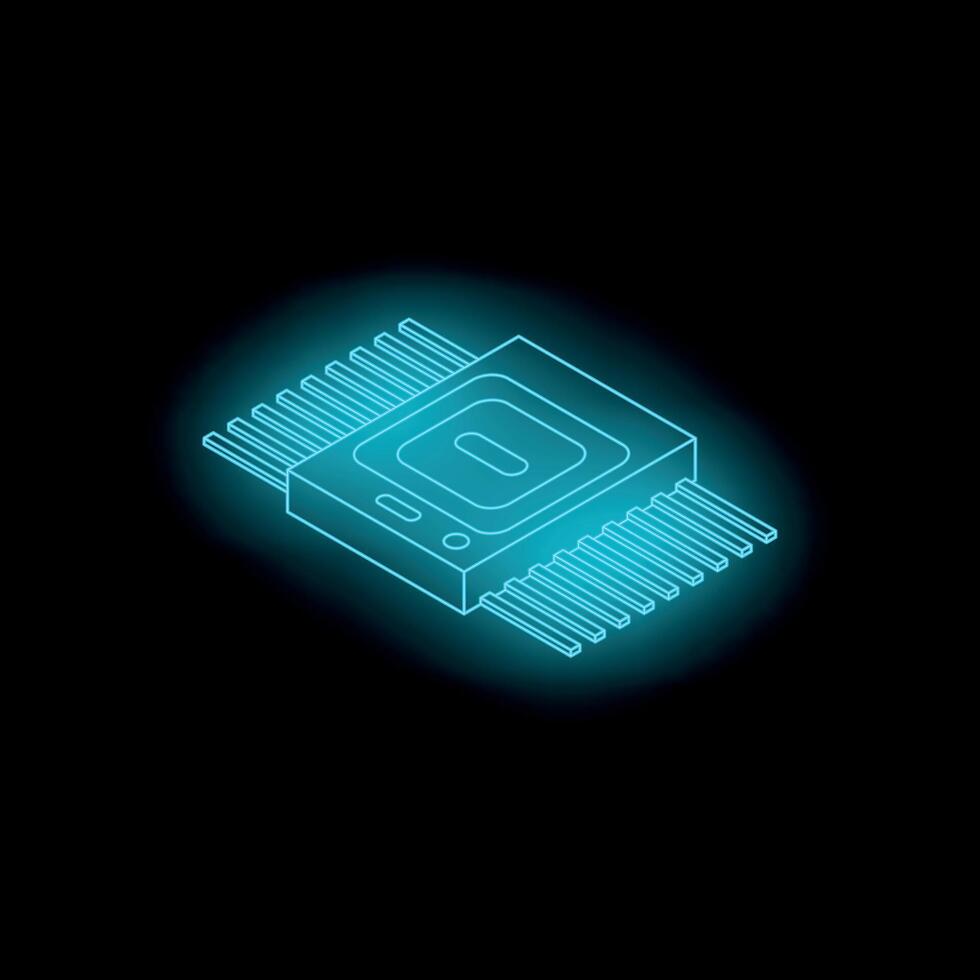 Glowing microchip symbolizing computing power and innovation on dark background vector