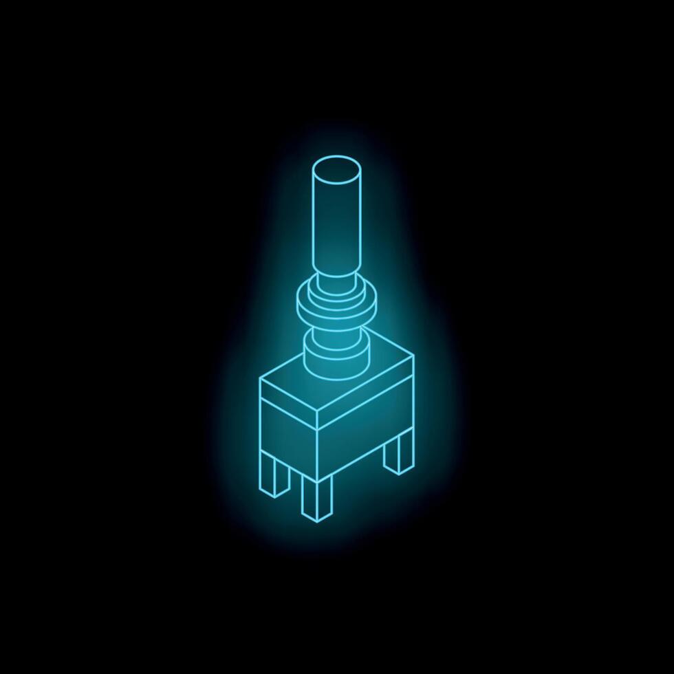 Neon blue toggle switch on black background representing user interface and electronic components vector
