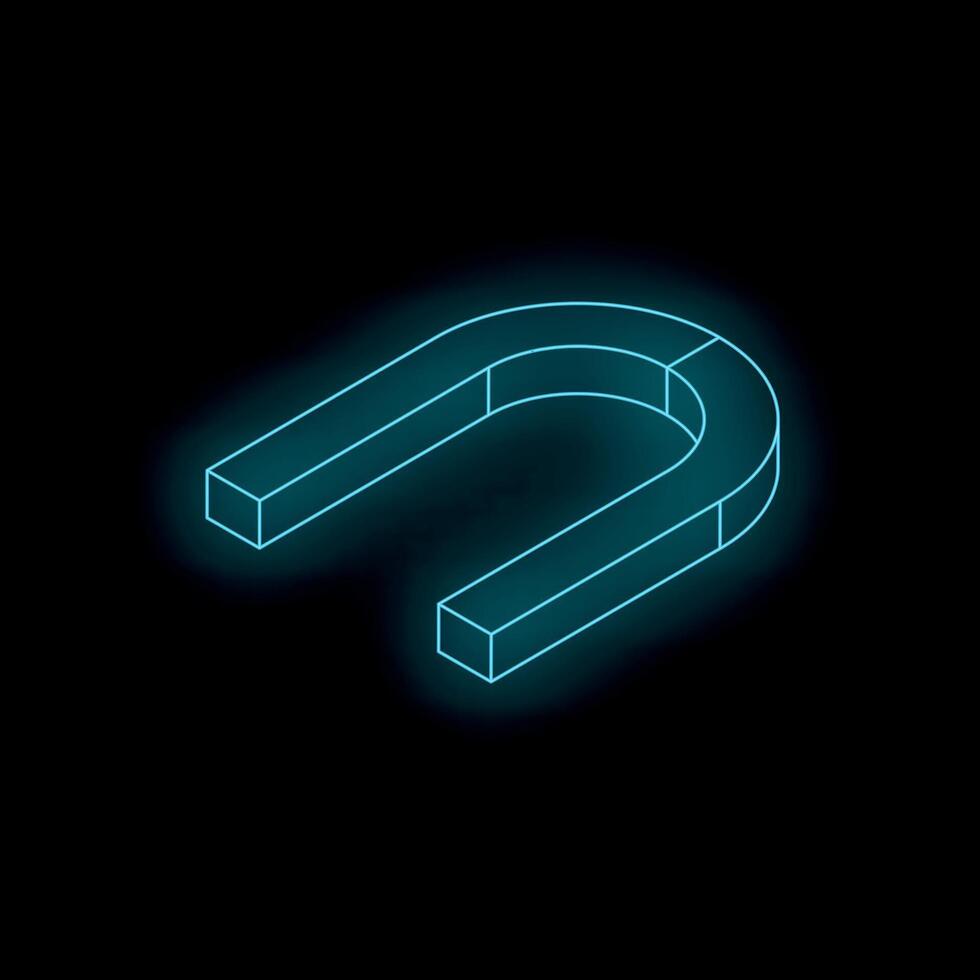 Glowing blue magnet floating on black background vector