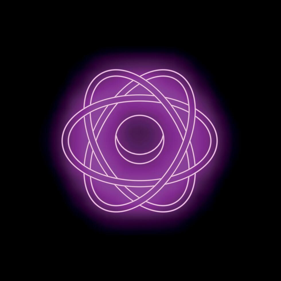 Neon atom symbol glowing on dark background vector