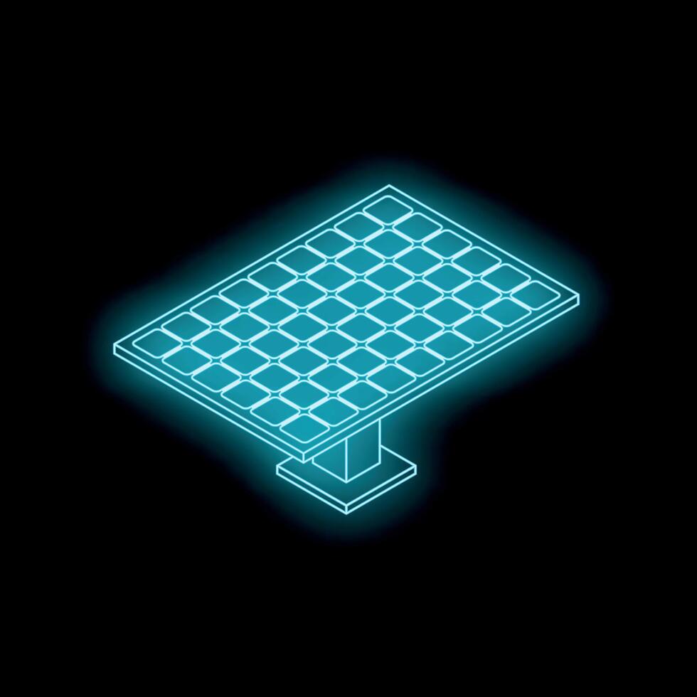 Glowing isometric solar panel symbolizing renewable energy on dark background vector