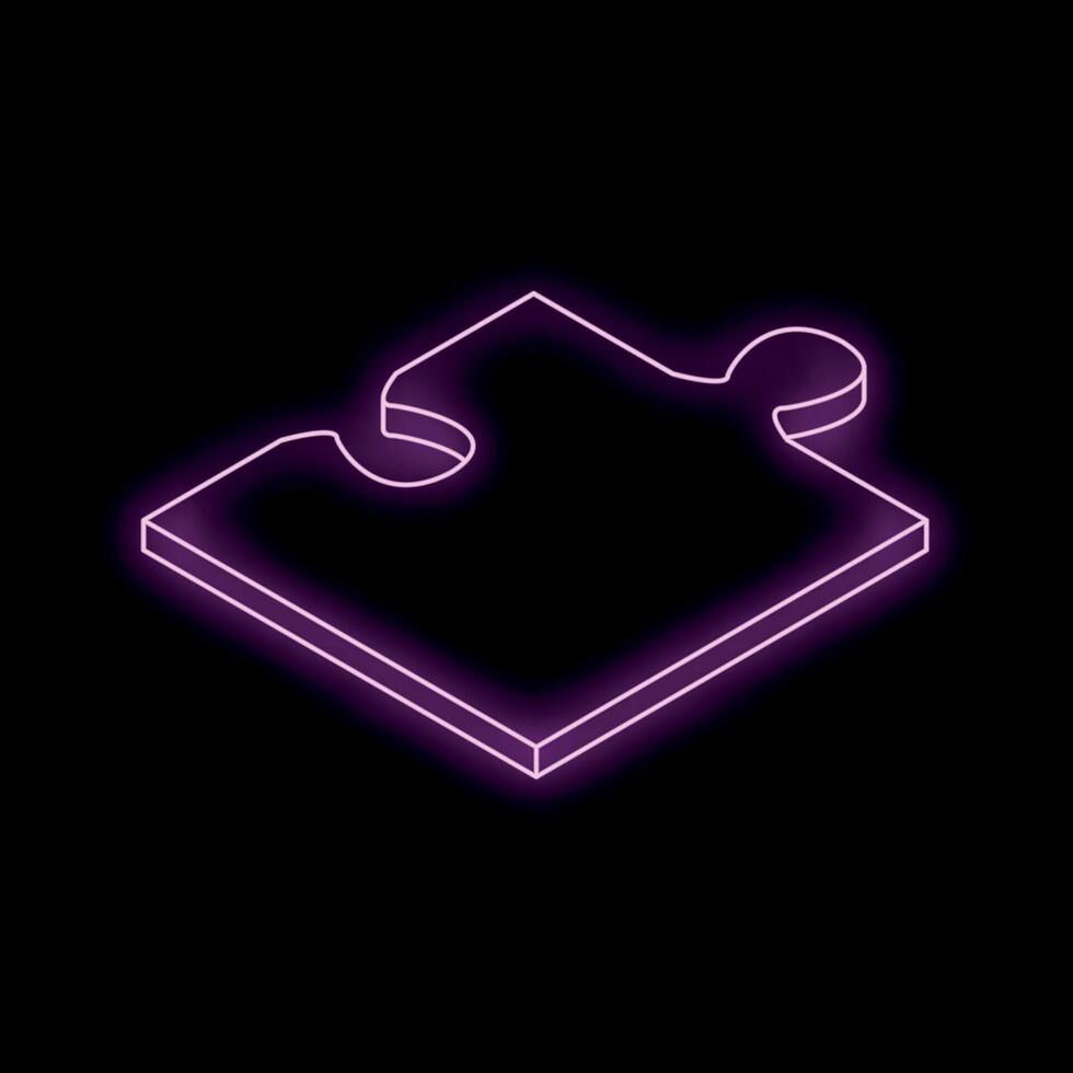 Glowing purple neon puzzle piece on black background representing problem solving vector