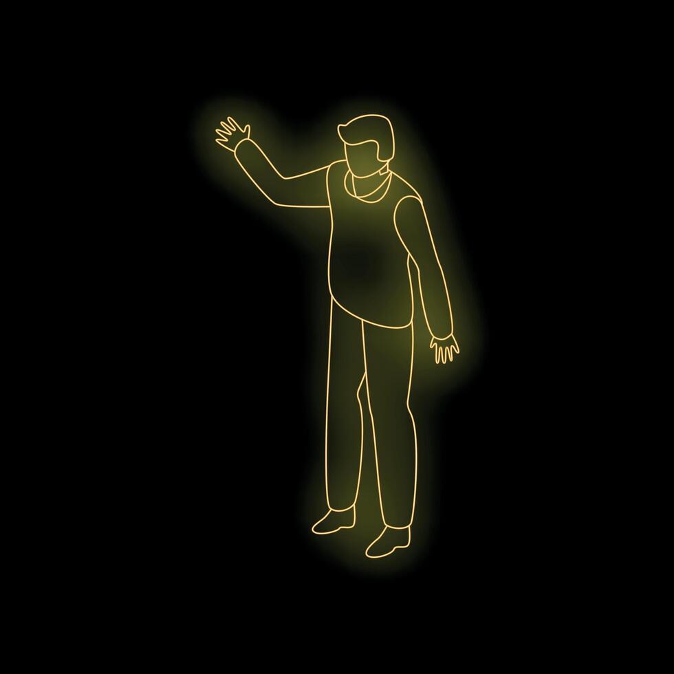 Businessman waving hand in neon light style on black background vector