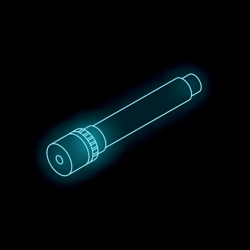 Neon blue flashlight emitting light in darkness vector