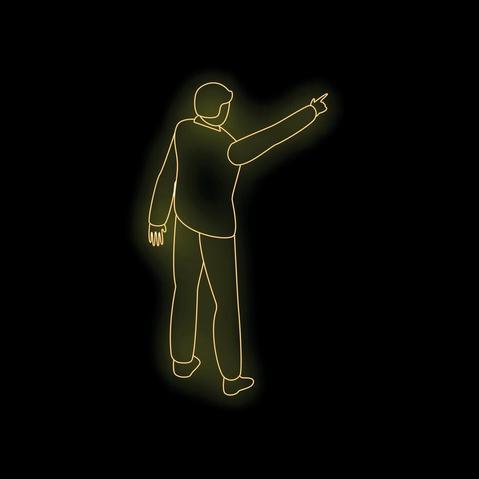 Businessman pointing with glowing neon light effect on black background vector