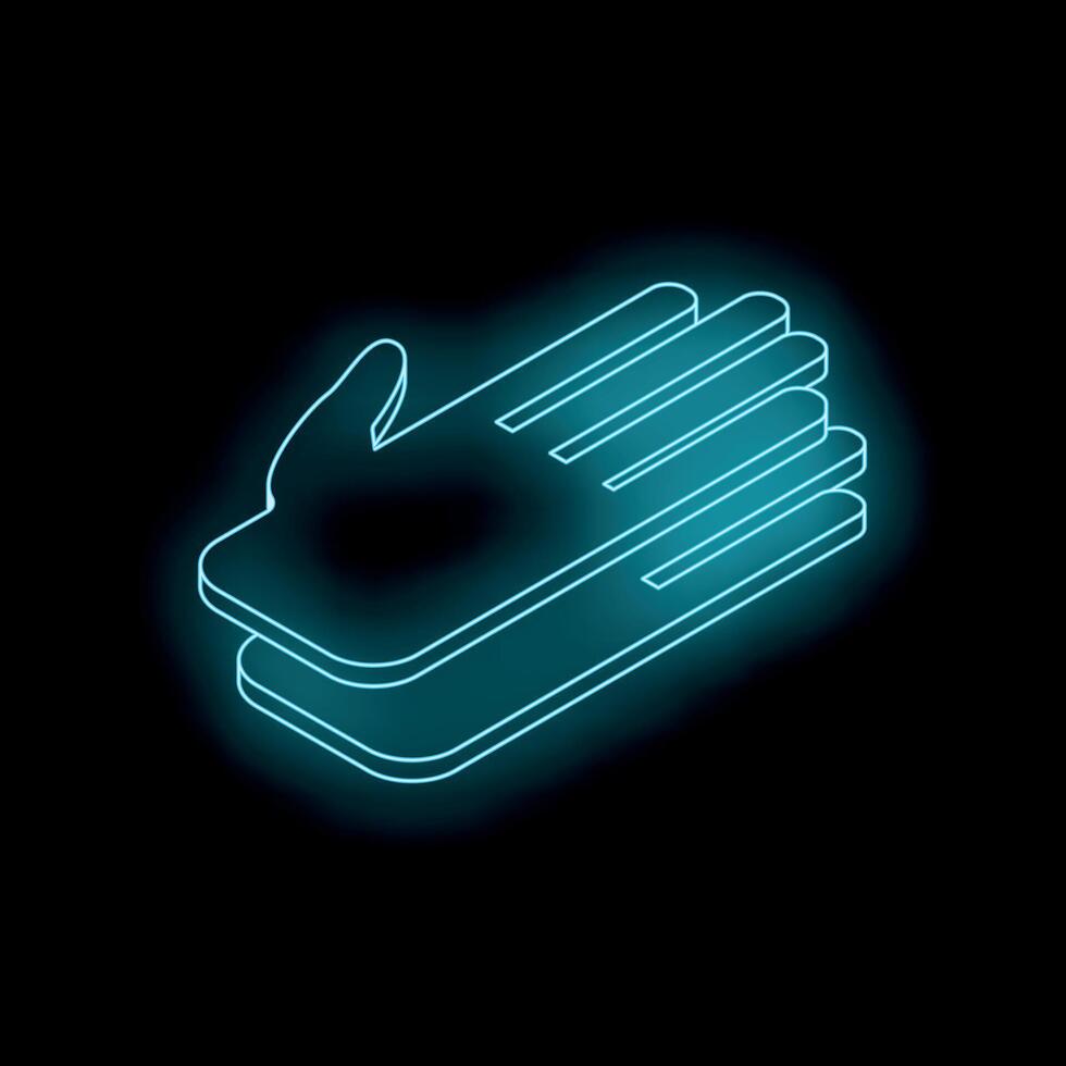 Glowing neon blue hand protecting on black background vector