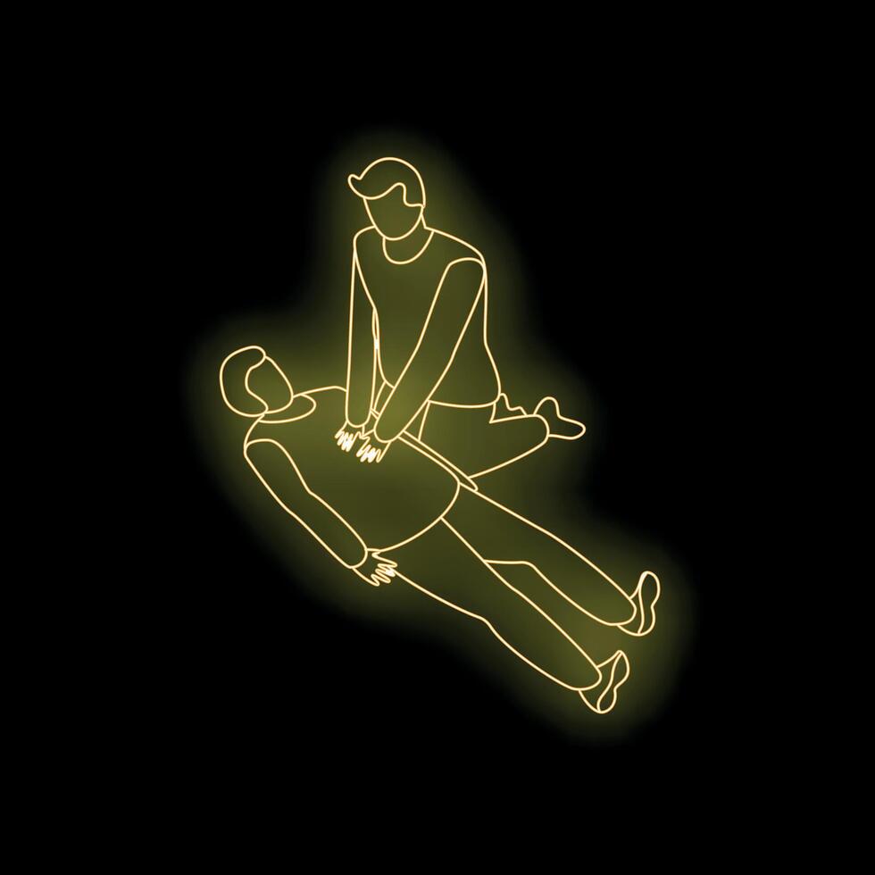 Paramedic performing cpr on unconscious patient, neon style illustration vector