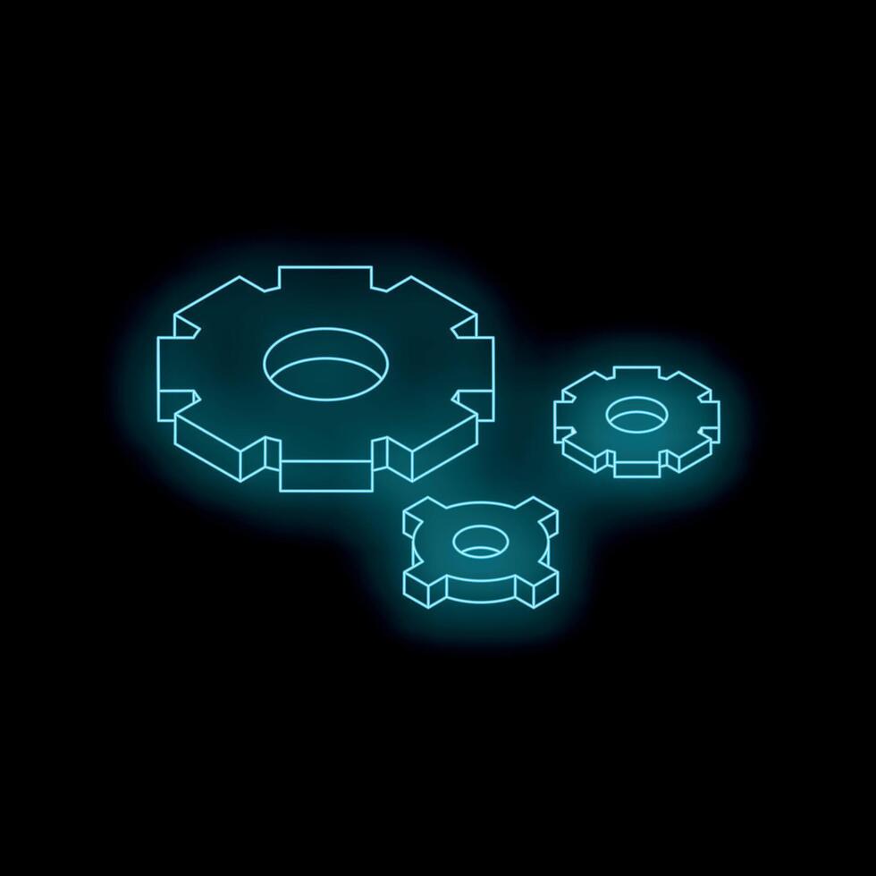 Glowing neon gears rotating smoothly on black background vector