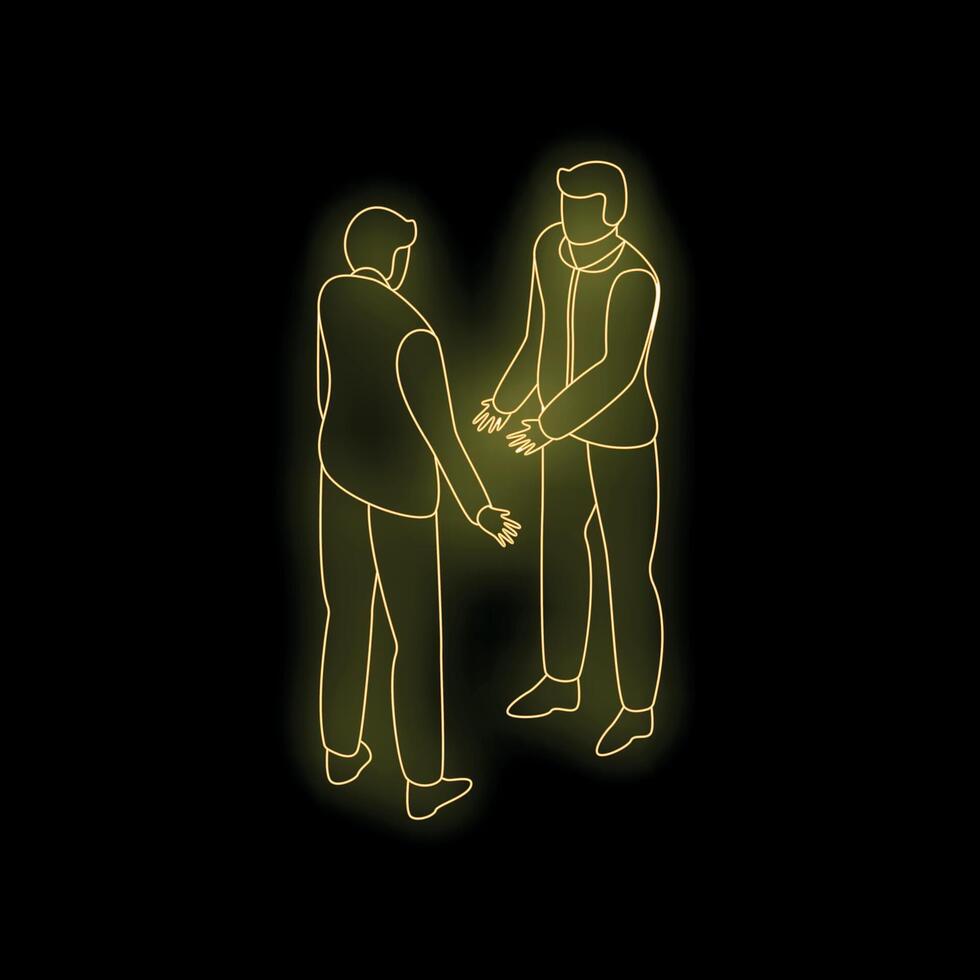 Two businessmen talking and gesturing in neon light vector