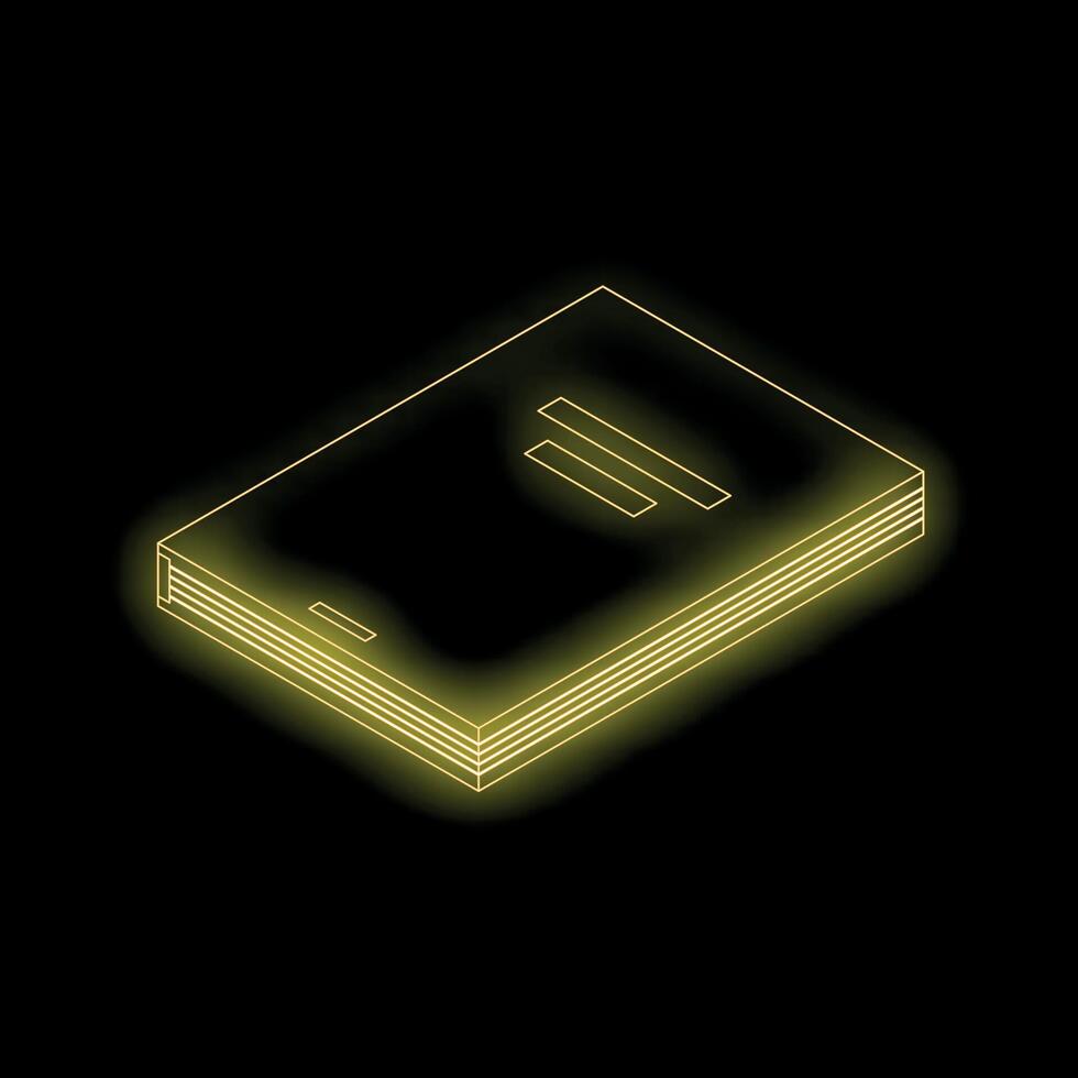 Glowing neon yellow book icon on black background representing knowledge and learning vector