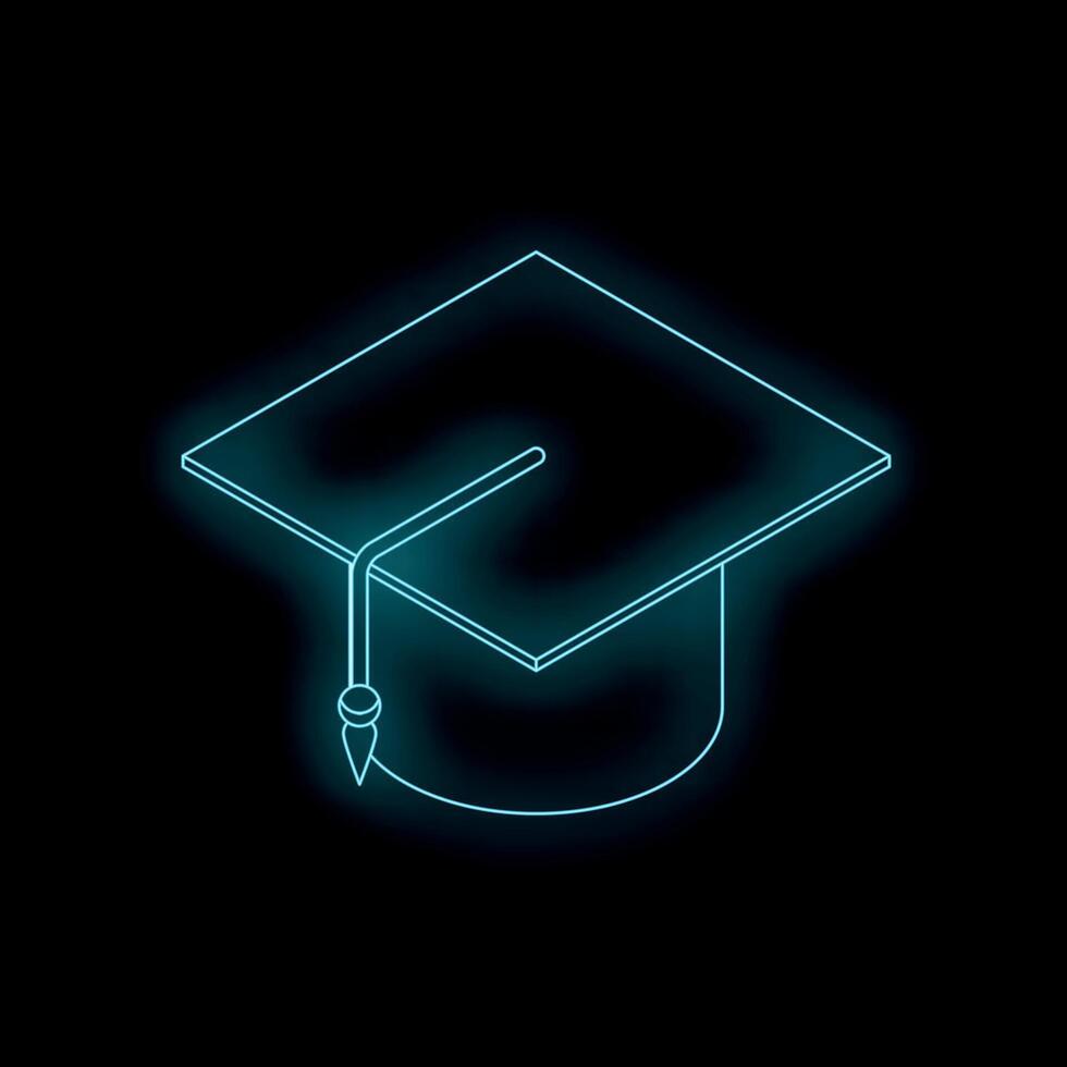 Neon blue graduation cap symbolizing academic achievement on black background vector