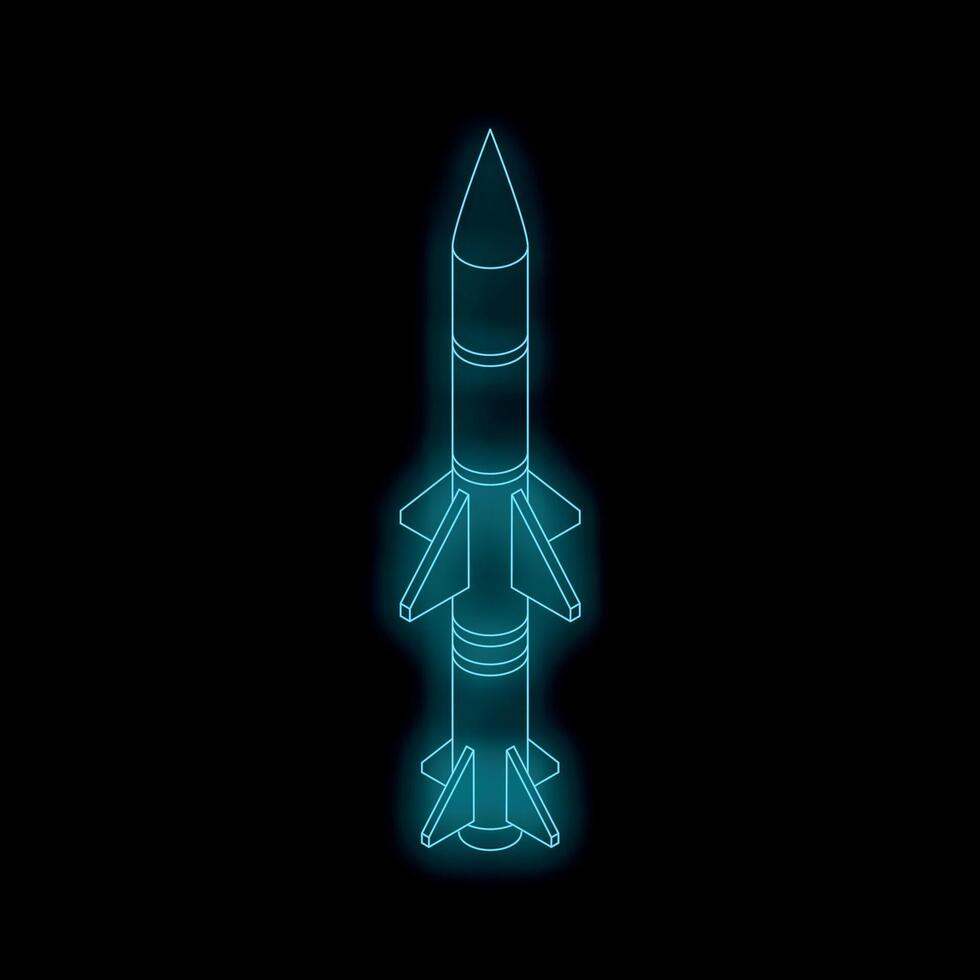 Neon blue ballistic missile glowing on dark background vector