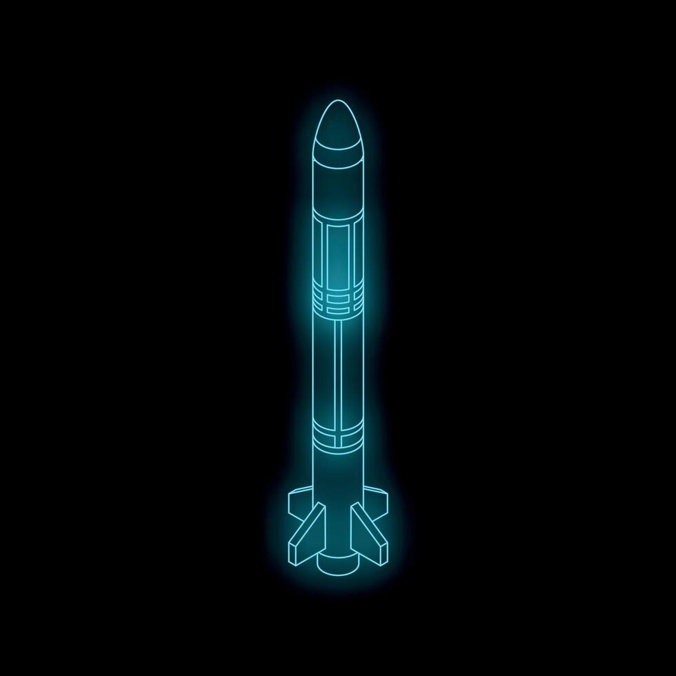 Neon blue ballistic missile glowing on dark background vector
