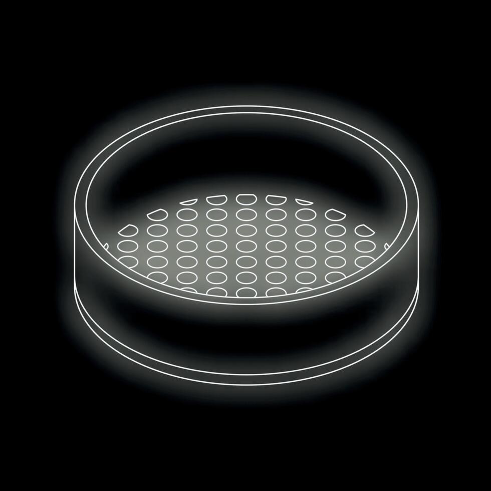 Round metallic sieve resting on black background vector