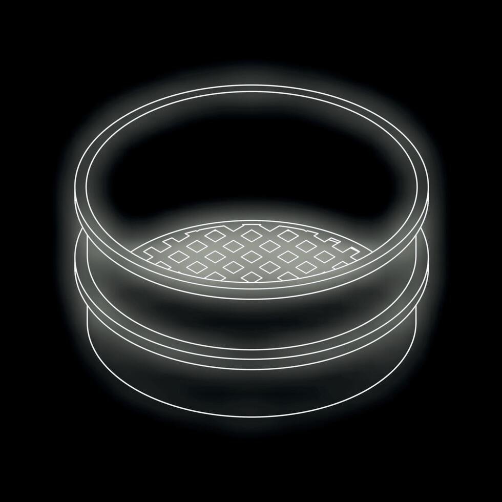 Round sieve resting on black background with checkered mesh vector