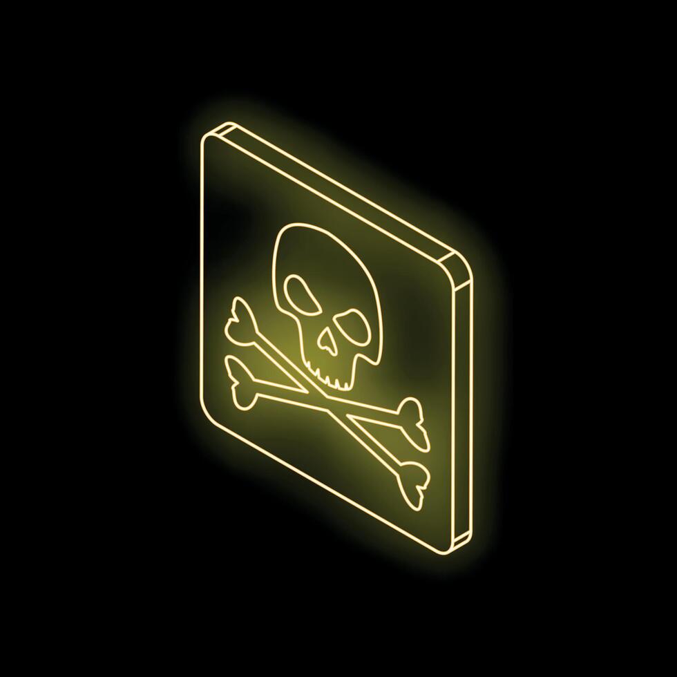 Glowing neon skull and crossbones sign on black background vector