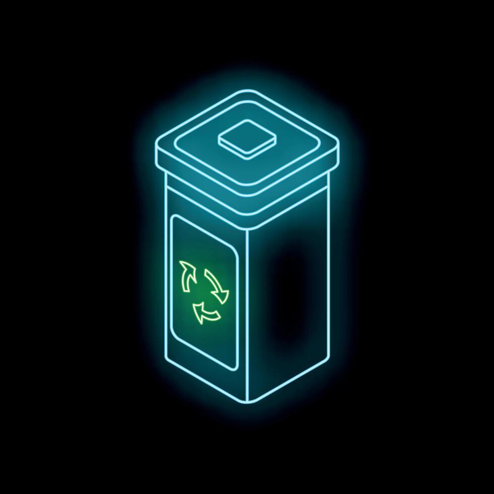 Glowing neon line recycle bin with recycle symbol on black background vector