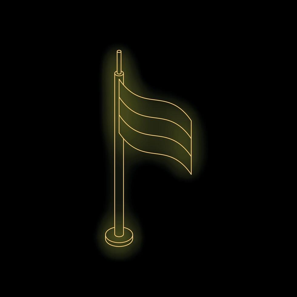 Golden flag waving on flagpole against black background vector