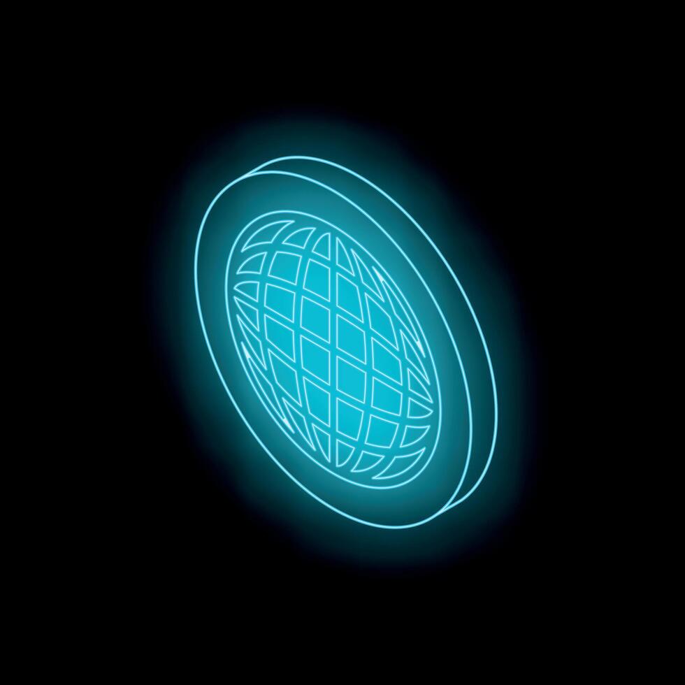 Neon light forming glowing sphere with grid pattern on black background vector