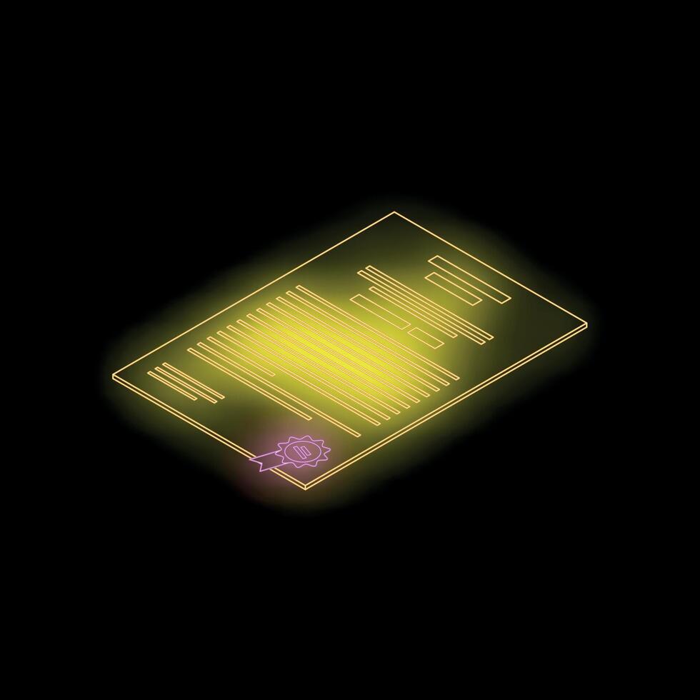 Neon yellow official document with a pink stamp representing a contract or agreement vector