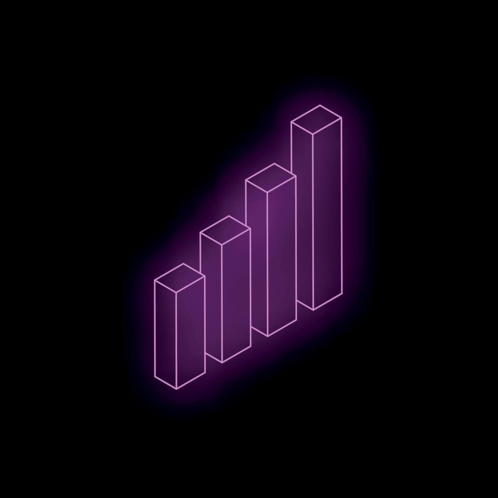 Neon purple bars growing on black background representing success vector