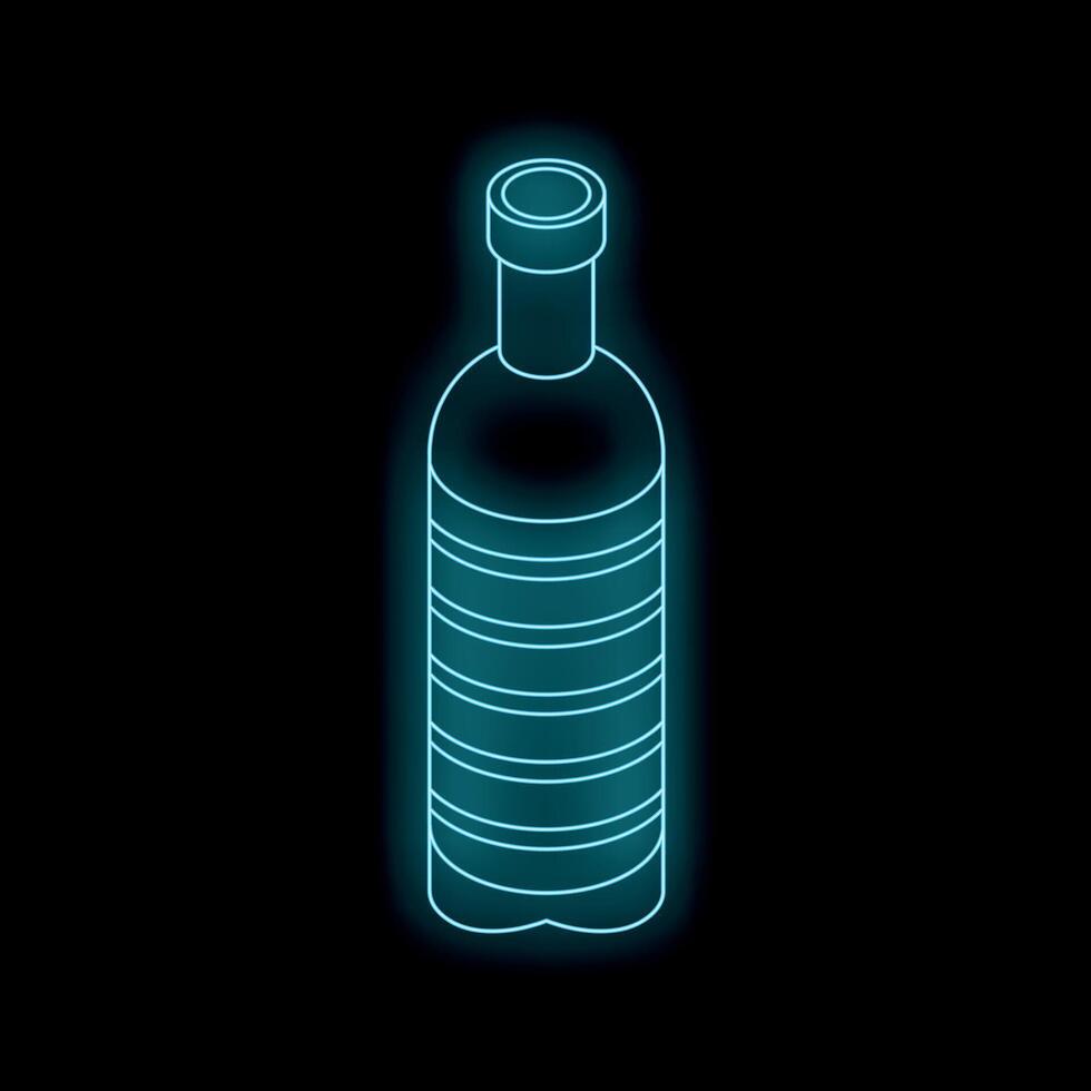 Glowing neon blue plastic bottle on black background vector