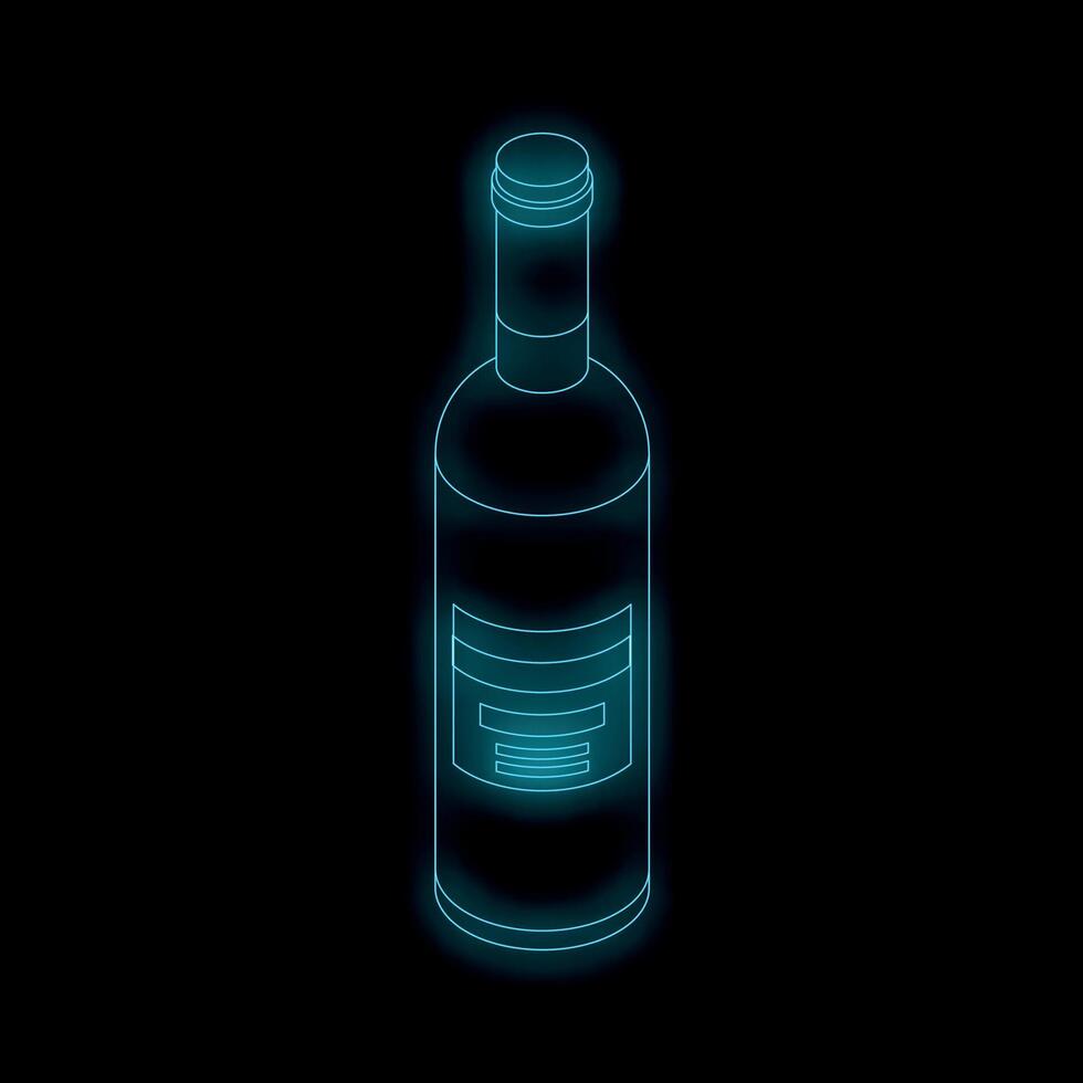 Glowing neon wine bottle shining on dark background vector