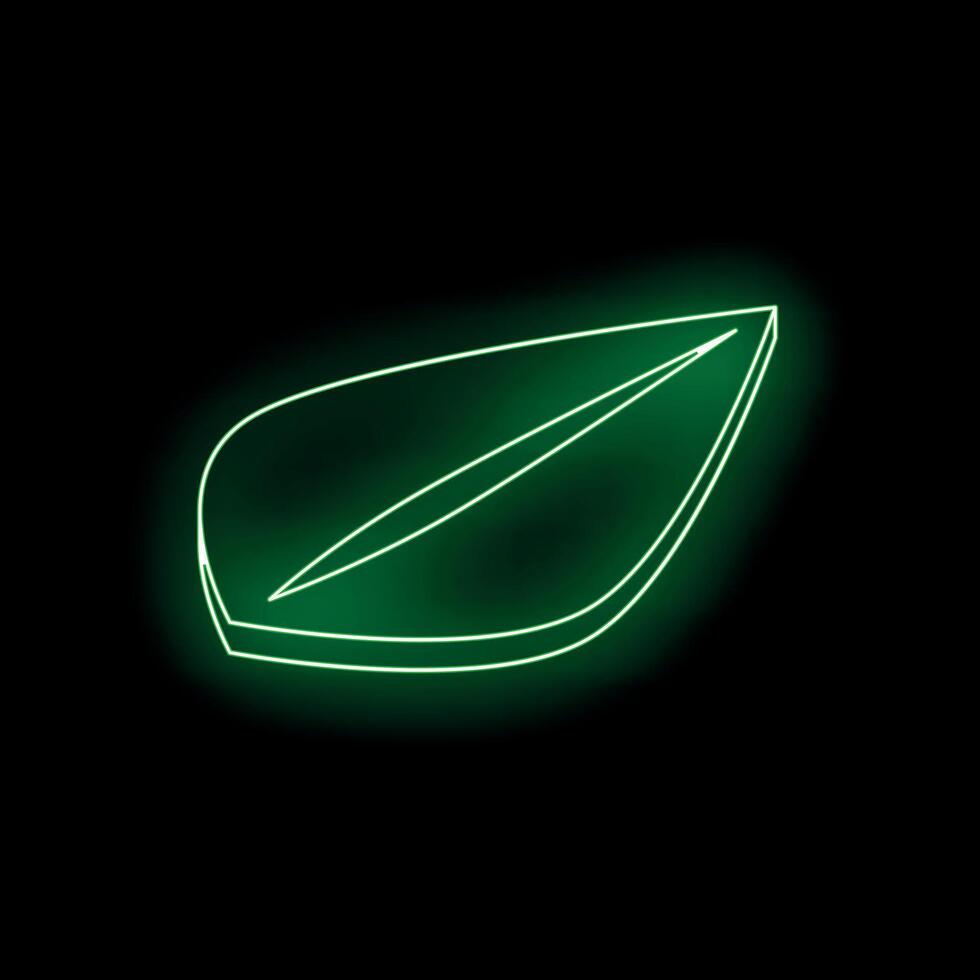 Glowing neon green leaf sign illuminating black background vector