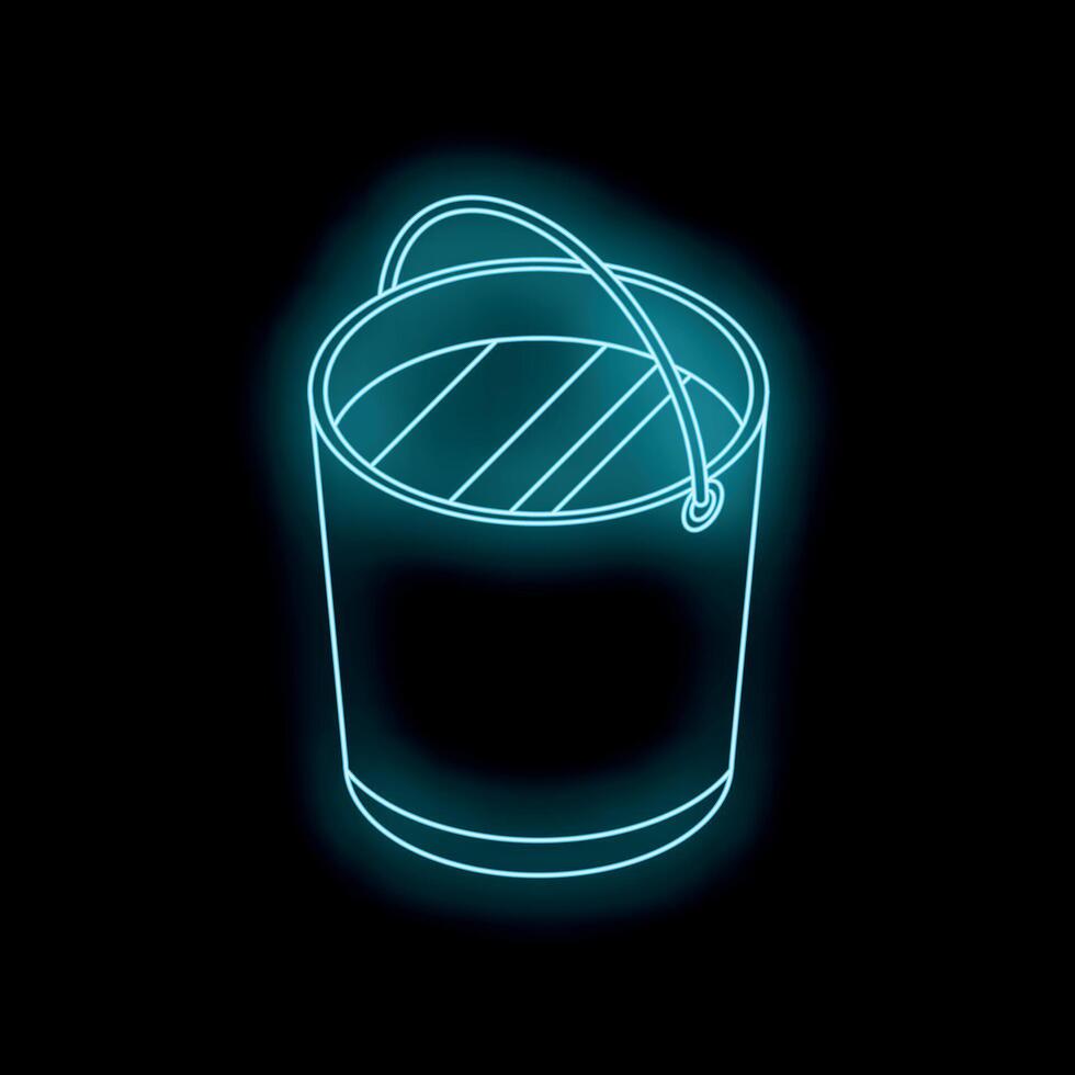 Glowing neon bucket icon on dark background representing cleaning or holding vector