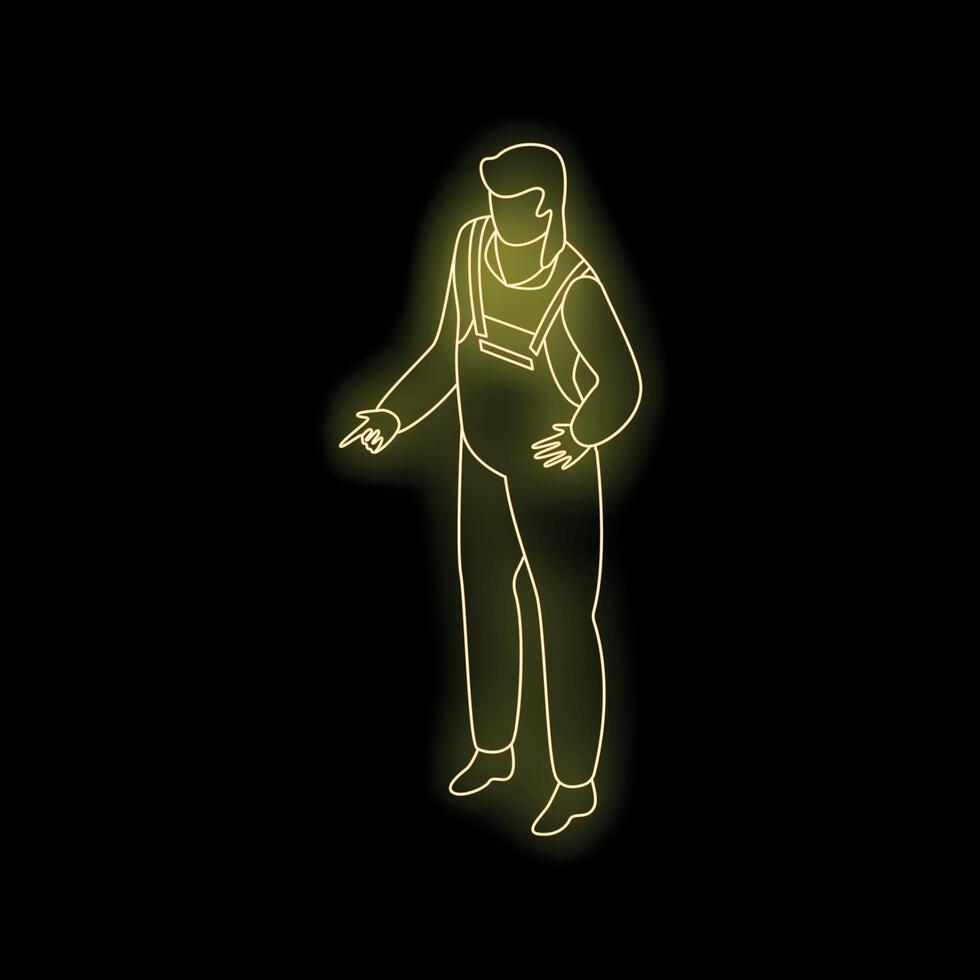 Worker pointing with finger neon sign on black background vector