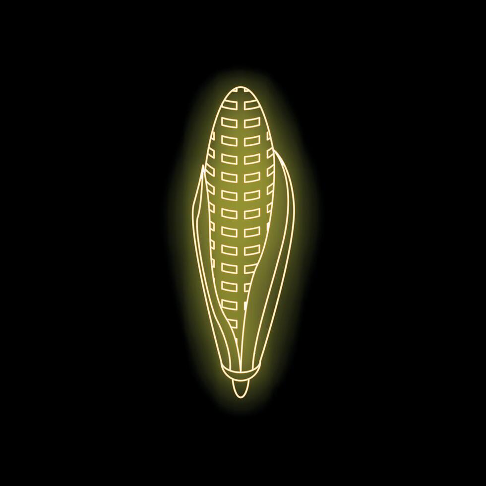 Neon yellow corn on the cob shining brightly on black background vector