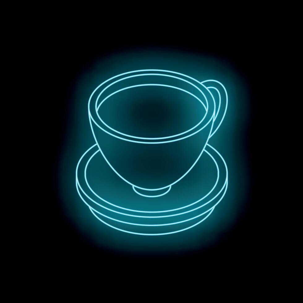 Bright neon sign of a full cup of coffee resting on a saucer vector