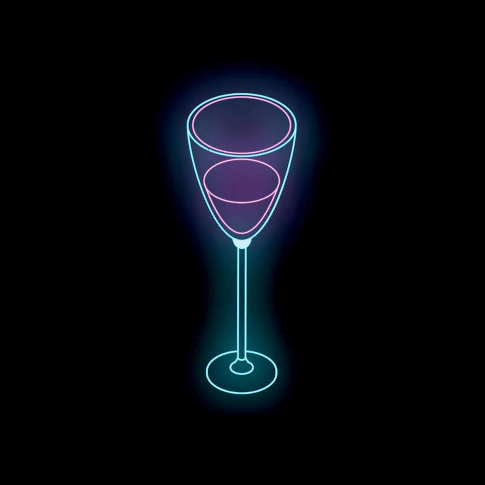 Neon light depicting a glass of wine on a black background vector