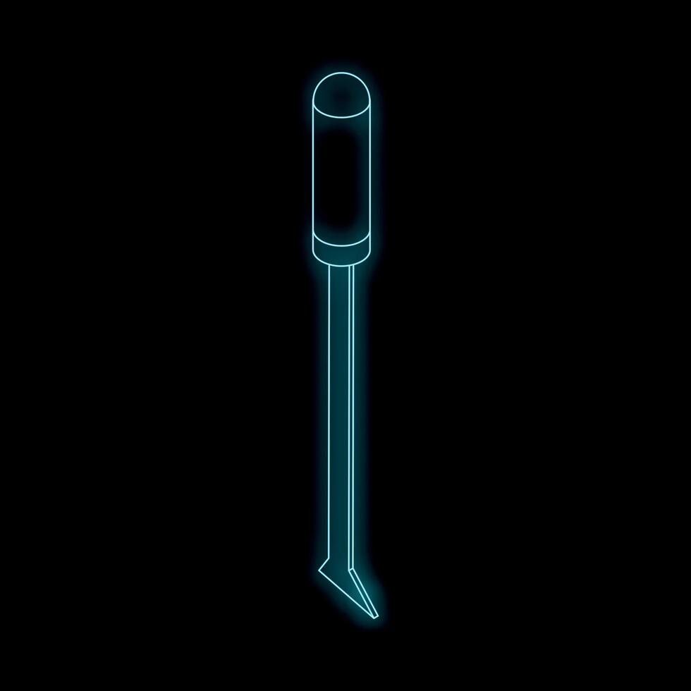 Neon awl shining in dark background, isometric view of tool vector